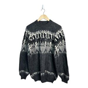 VTG Peruvian Alpaca Wool Fair Isle Pattern Crew Neck Sweater w/ Llamas Sz L - XL